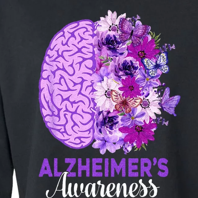 Alzheimers Awareness Purple Flower Brain Be Kind Cropped Pullover Crew