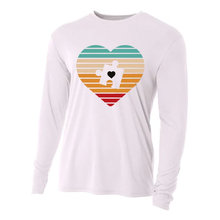 Autism Awareness Puzzle Heart Sunset Cooling Performance Long Sleeve Crew