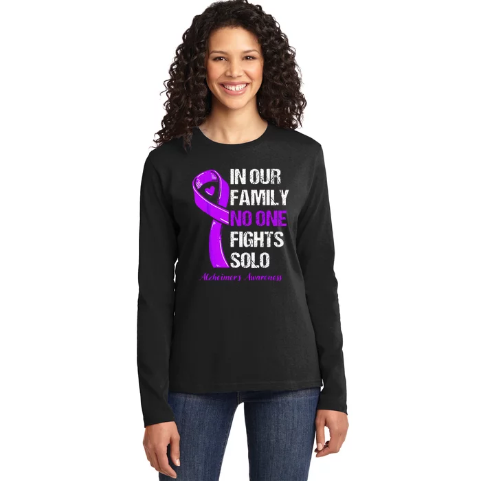 Alzheimers Awareness Purple Ribbon Alzheimers Warrior Ladies Long Sleeve Shirt