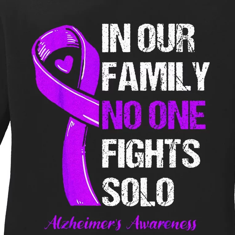 Alzheimers Awareness Purple Ribbon Alzheimers Warrior Ladies Long Sleeve Shirt