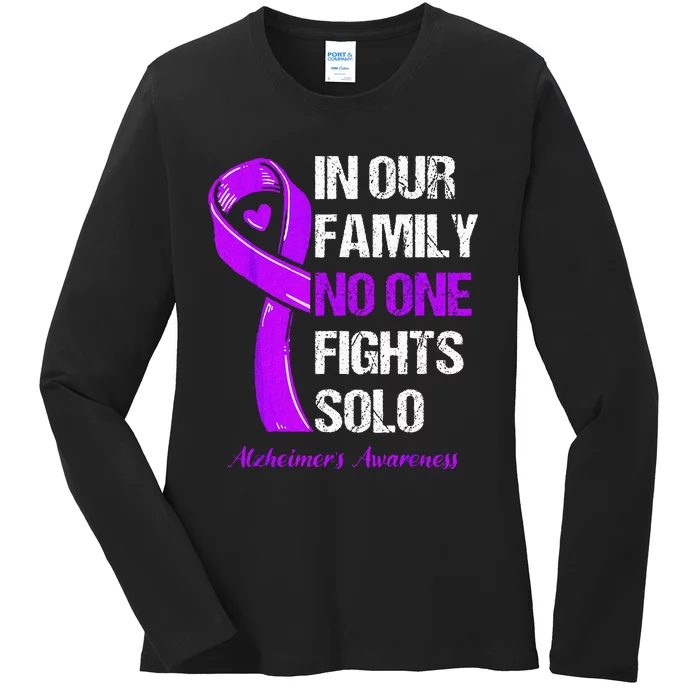 Alzheimers Awareness Purple Ribbon Alzheimers Warrior Ladies Long Sleeve Shirt