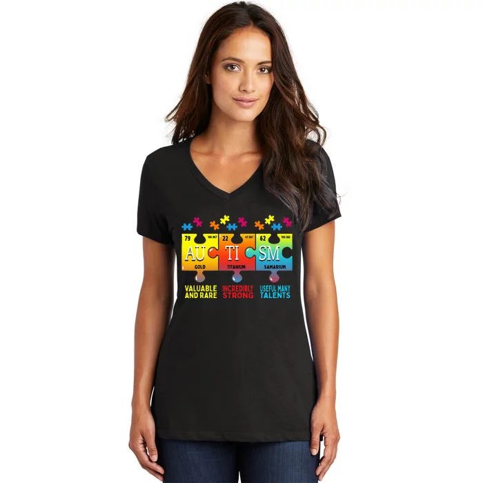 Autism Awareness Puzzle Chemical Elements Women's V-Neck T-Shirt