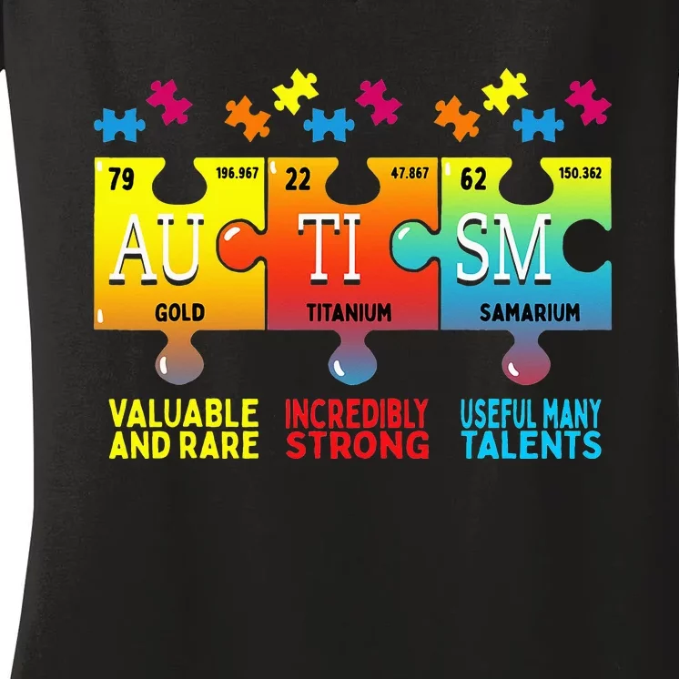 Autism Awareness Puzzle Chemical Elements Women's V-Neck T-Shirt