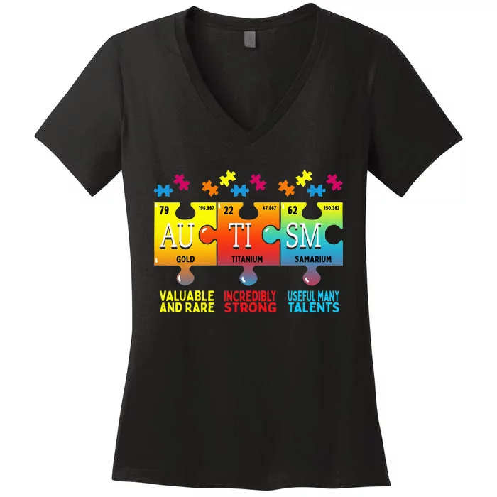 Autism Awareness Puzzle Chemical Elements Women's V-Neck T-Shirt