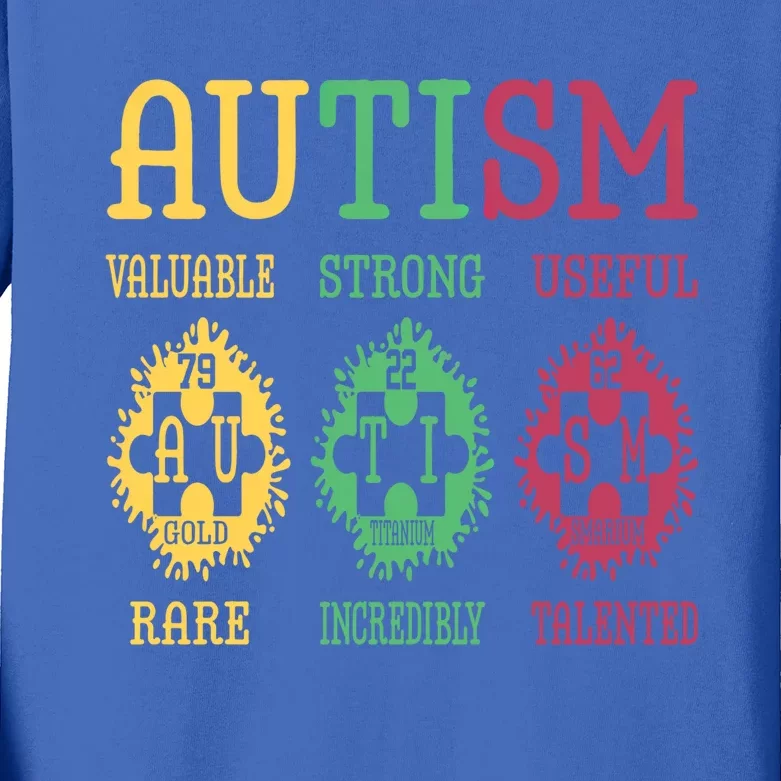 Autism Awareness Puzzle Periodic Table Elets Science Funny Gift Kids Long Sleeve Shirt