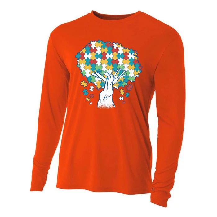 Autism Awareness Puzzle Tree Cooling Performance Long Sleeve Crew