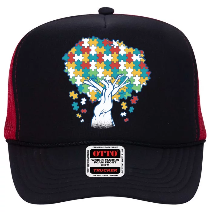 Autism Awareness Puzzle Tree High Crown Mesh Trucker Hat