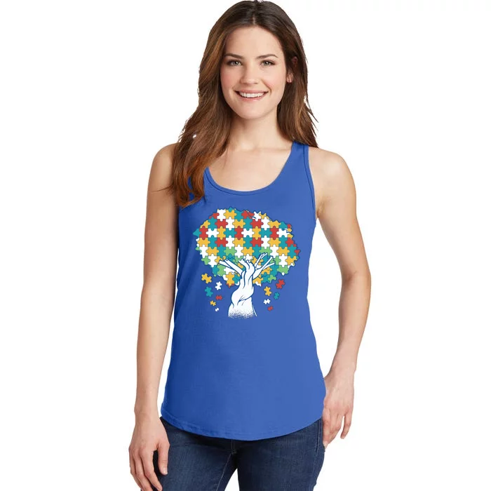 Autism Awareness Puzzle Tree Ladies Essential Tank