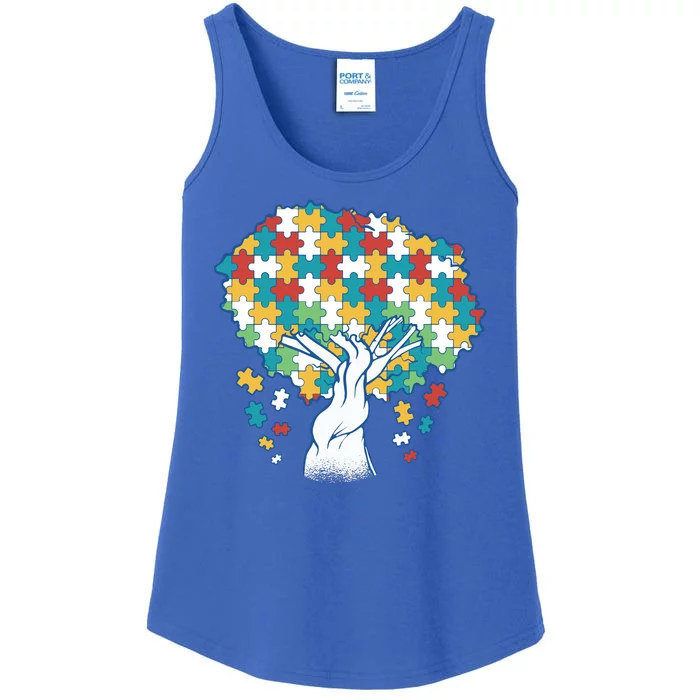 Autism Awareness Puzzle Tree Ladies Essential Tank