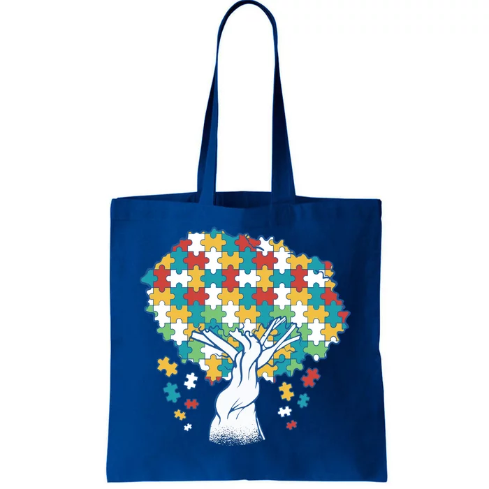 Autism Awareness Puzzle Tree Tote Bag