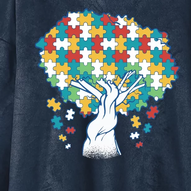 Autism Awareness Puzzle Tree Hooded Wearable Blanket