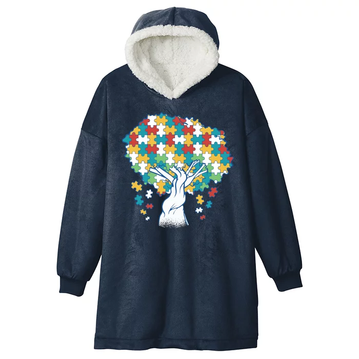 Autism Awareness Puzzle Tree Hooded Wearable Blanket