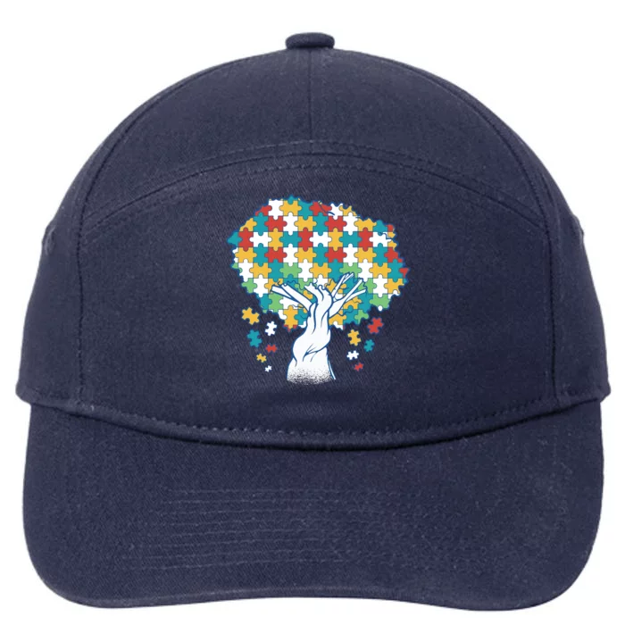 Autism Awareness Puzzle Tree 7-Panel Snapback Hat