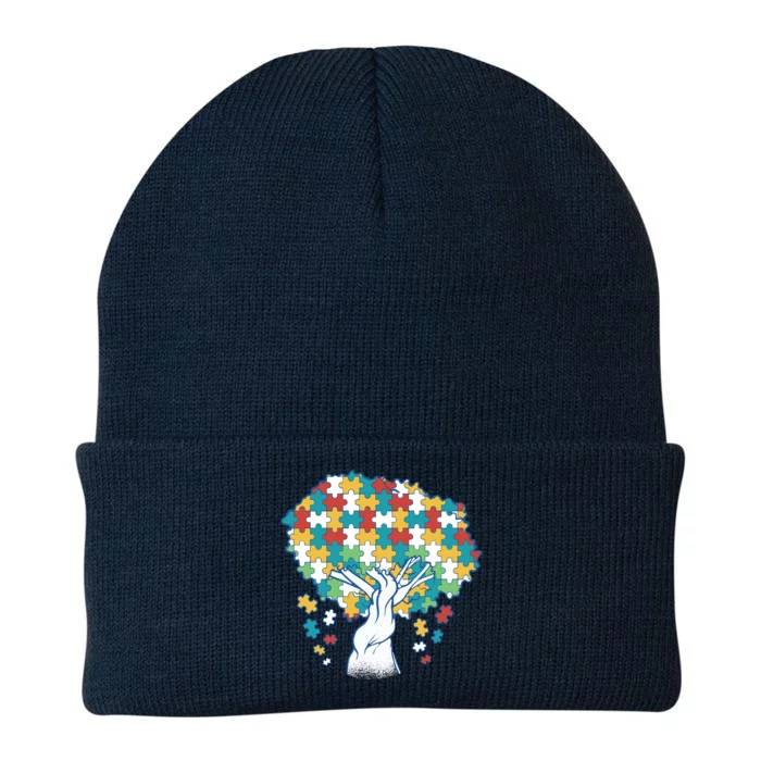 Autism Awareness Puzzle Tree Knit Cap Winter Beanie