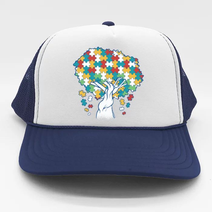 Autism Awareness Puzzle Tree Trucker Hat