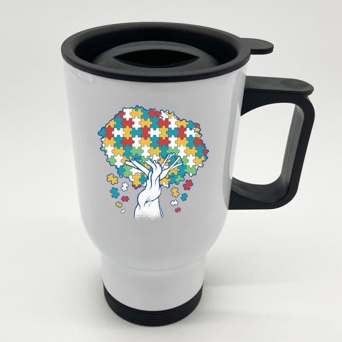 Autism Awareness Puzzle Tree Front & Back Stainless Steel Travel Mug