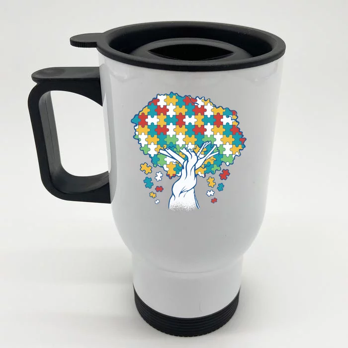 Autism Awareness Puzzle Tree Front & Back Stainless Steel Travel Mug