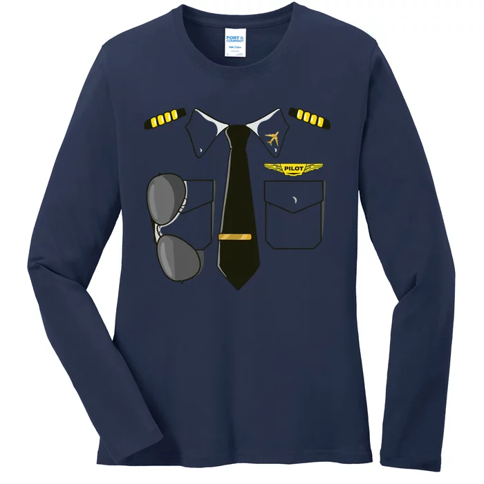 Airplane Airline Pilot Costume Kids Dress Up HALLOWEEN Ladies Long Sleeve Shirt