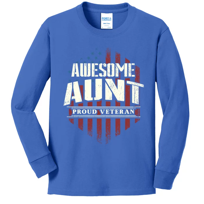 Awesome Aunt Proud Veteran Patriotic America Veteran's Day Cute Gift Kids Long Sleeve Shirt