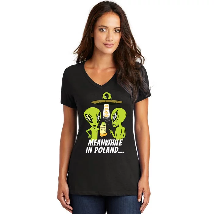 Alien Abduction Pierogi Polish Food Poland Polonia Funny Women's V-Neck T-Shirt