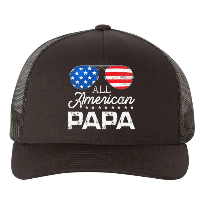 All American Papa 4th of July Father's Day USA Flag Yupoong Adult 5-Panel Trucker Hat