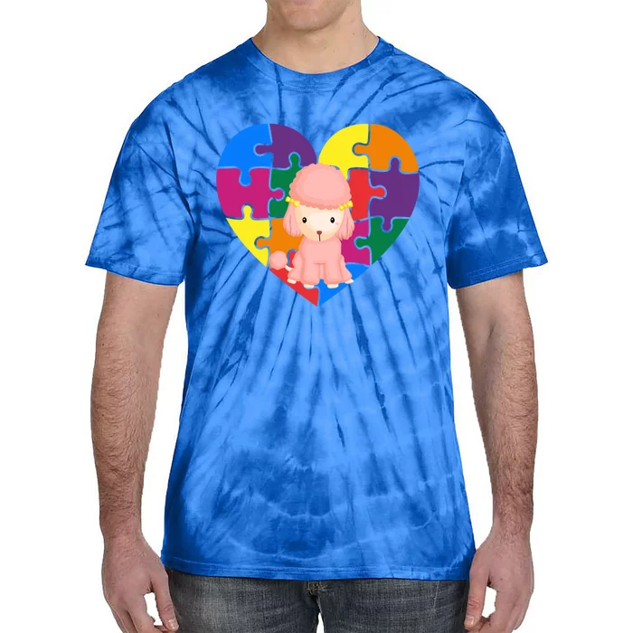 Autism Awareness Poodle Heart Valentine's Day Puzzle Piece Cute Gift Tie-Dye T-Shirt