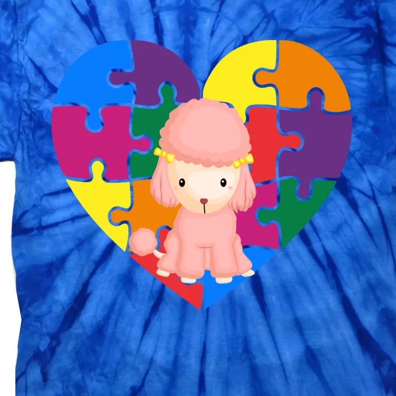 Autism Awareness Poodle Heart Valentine's Day Puzzle Piece Cute Gift Tie-Dye T-Shirt