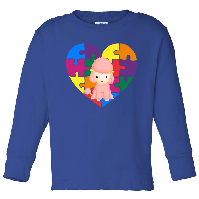 Autism Awareness Poodle Heart Valentine's Day Puzzle Piece Cute Gift Toddler Long Sleeve Shirt