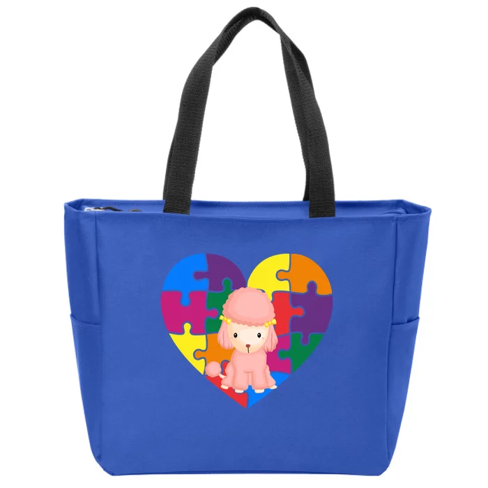 Autism Awareness Poodle Heart Valentine's Day Puzzle Piece Cute Gift Zip Tote Bag