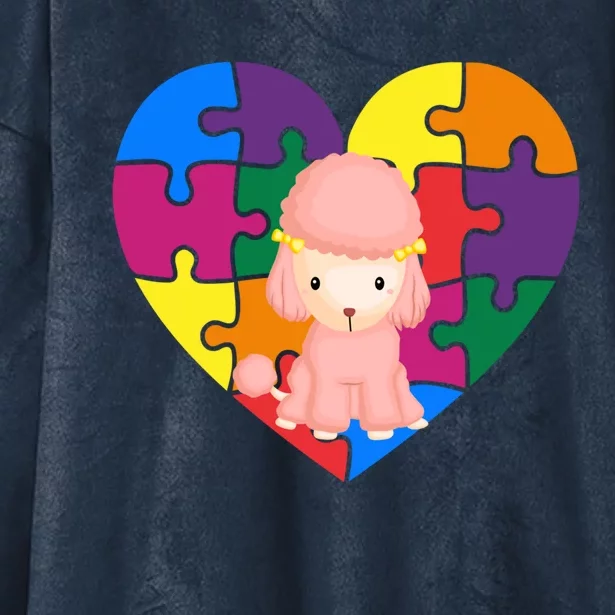 Autism Awareness Poodle Heart Valentine's Day Puzzle Piece Cute Gift Hooded Wearable Blanket