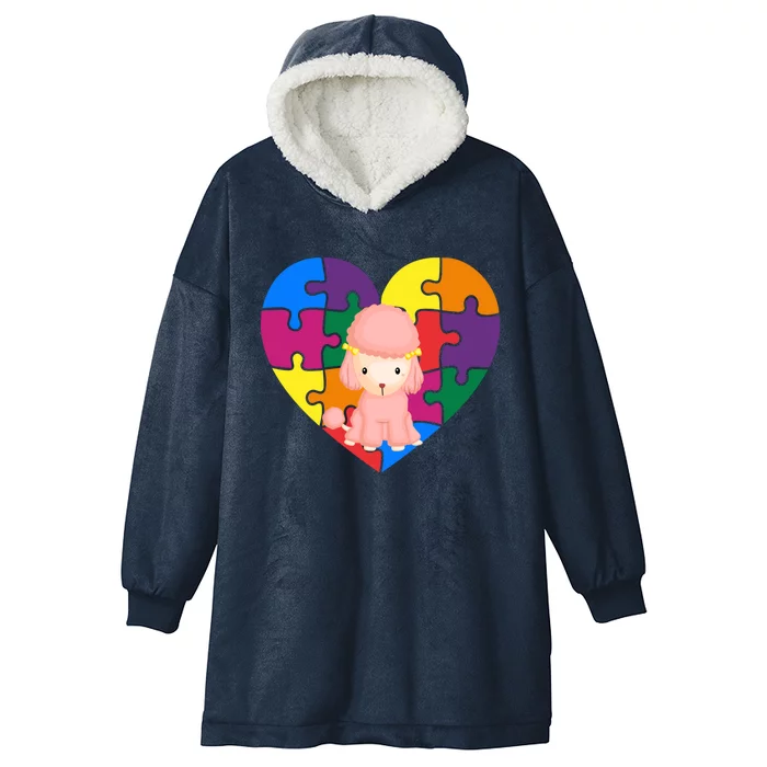 Autism Awareness Poodle Heart Valentine's Day Puzzle Piece Cute Gift Hooded Wearable Blanket