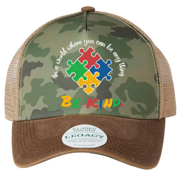 Autism Awareness Puzzle In A World Where You An Be Anything Be Kind Legacy Tie Dye Trucker Hat