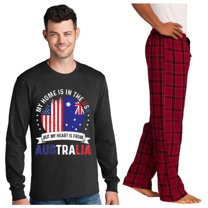 Australian American Patriot Heart Is From Australia Flag Long Sleeve Pajama Set