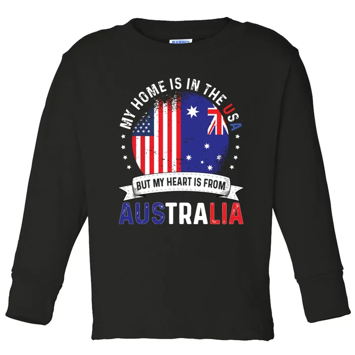 Australian American Patriot Heart Is From Australia Flag Toddler Long Sleeve Shirt