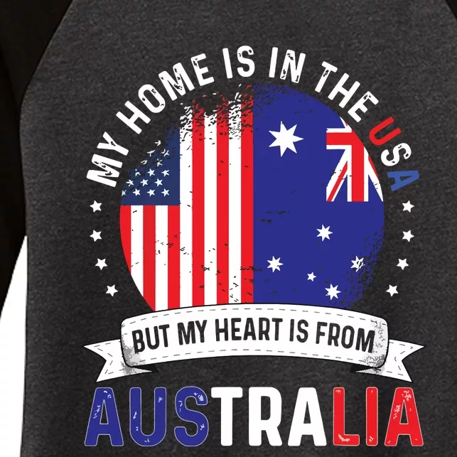 Australian American Patriot Heart Is From Australia Flag Women's Tri-Blend 3/4-Sleeve Raglan Shirt