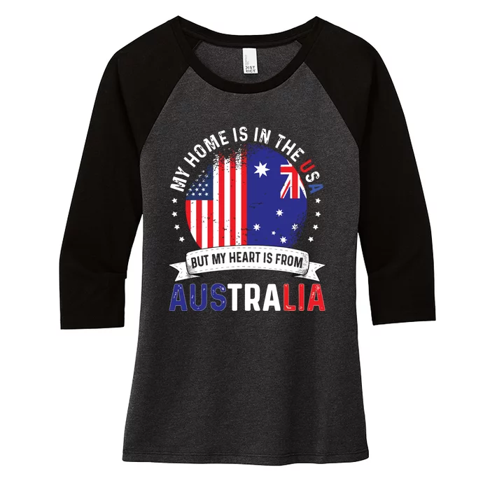 Australian American Patriot Heart Is From Australia Flag Women's Tri-Blend 3/4-Sleeve Raglan Shirt