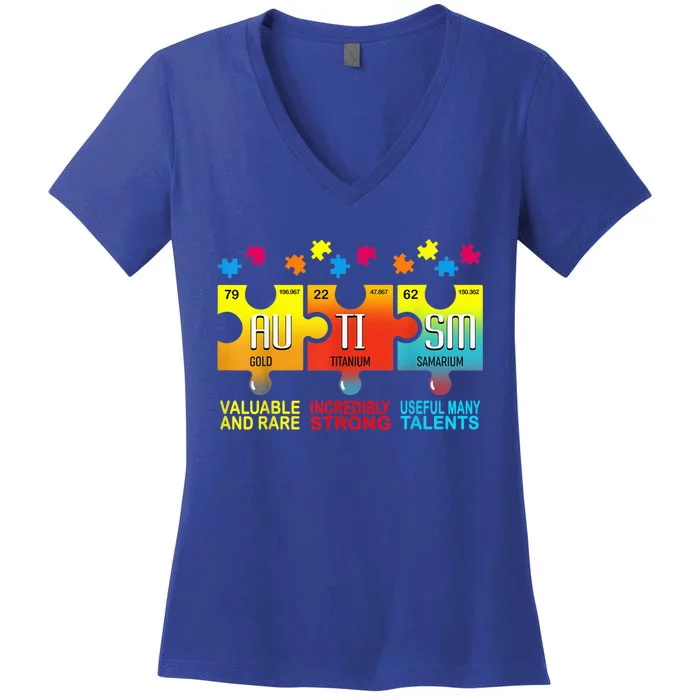 Autism Awareness Puzzle Chemical Elements Wo Mom Women's V-Neck T-Shirt