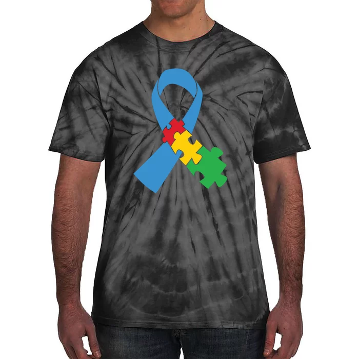 Autism Awareness Puzzle Ribbon Gift Tie-Dye T-Shirt