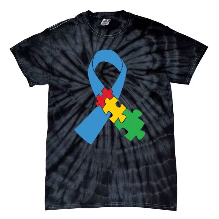 Autism Awareness Puzzle Ribbon Gift Tie-Dye T-Shirt