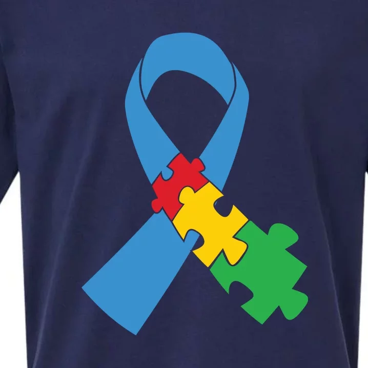 Autism Awareness Puzzle Ribbon Gift Sueded Cloud Jersey T-Shirt