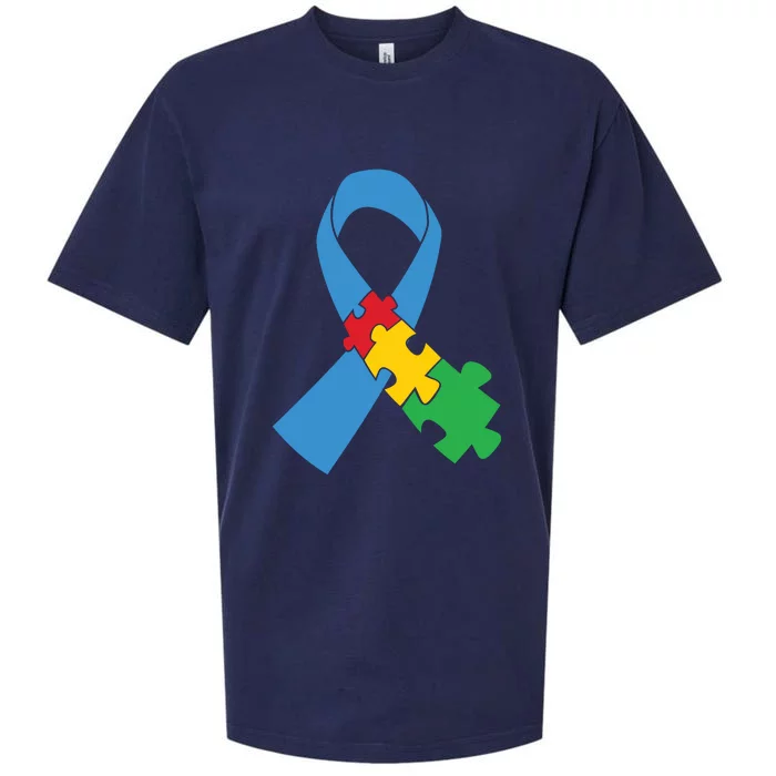 Autism Awareness Puzzle Ribbon Gift Sueded Cloud Jersey T-Shirt