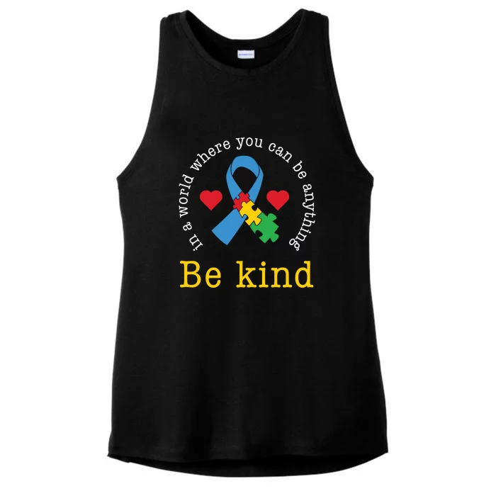 Autism Awareness Puzzle Ribbon Be Kind Ladies Tri-Blend Wicking Tank