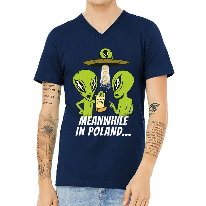 Alien Abduction Pierogi Polish Food Poland Polonia V-Neck T-Shirt