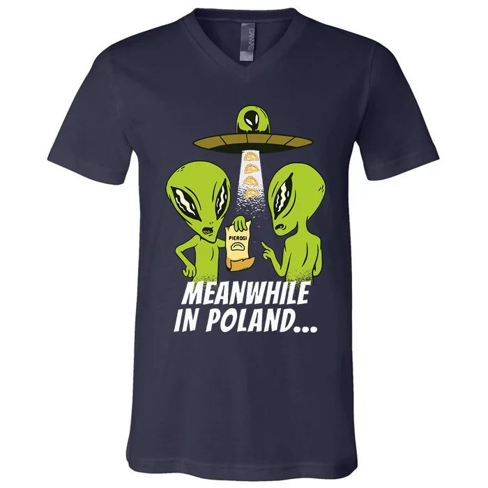 Alien Abduction Pierogi Polish Food Poland Polonia V-Neck T-Shirt