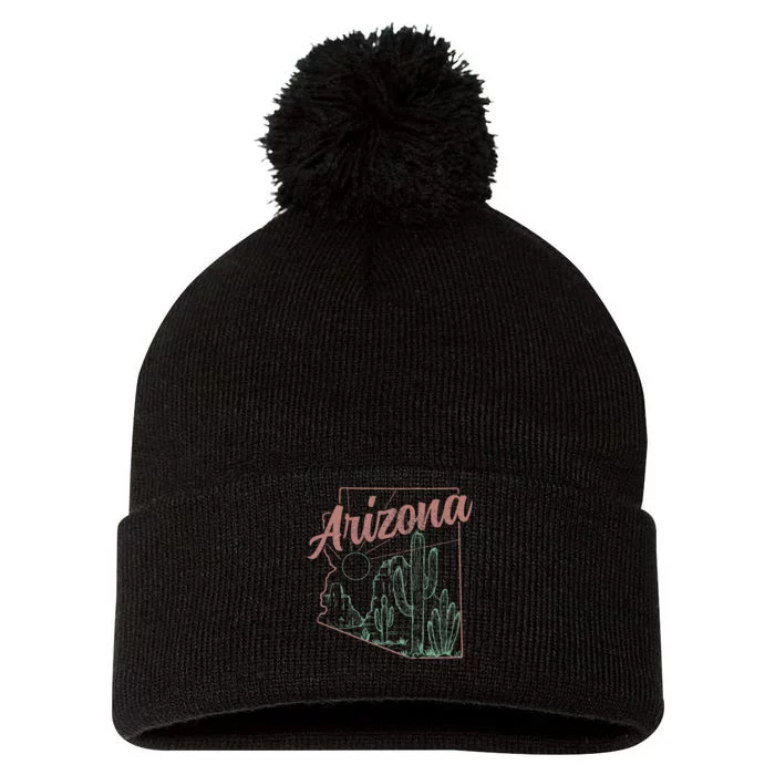 Arizona Az Pride State Map Cactus Desert Vintage Pom Pom 12in Knit Beanie