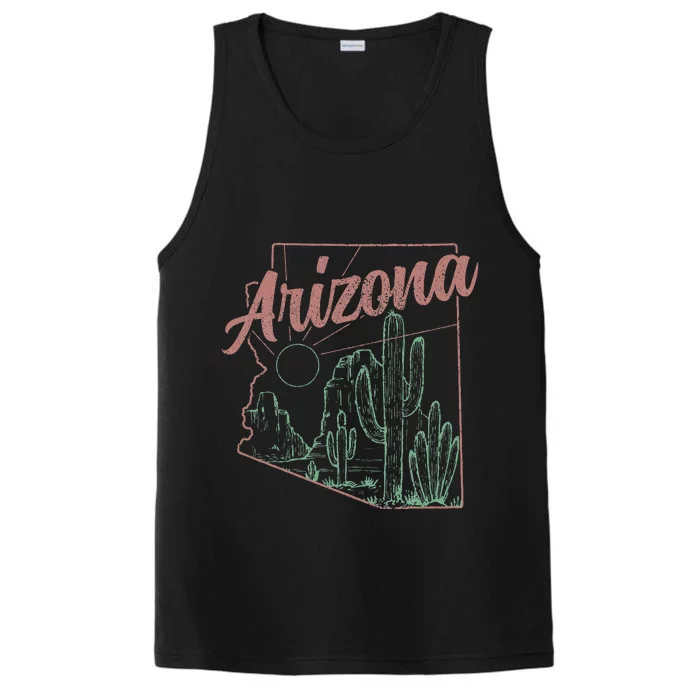 Arizona Az Pride State Map Cactus Desert Vintage Performance Tank