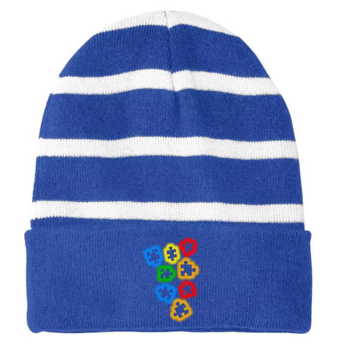 Autism Awareness Puzzle Colorful Gift Striped Beanie with Solid Band