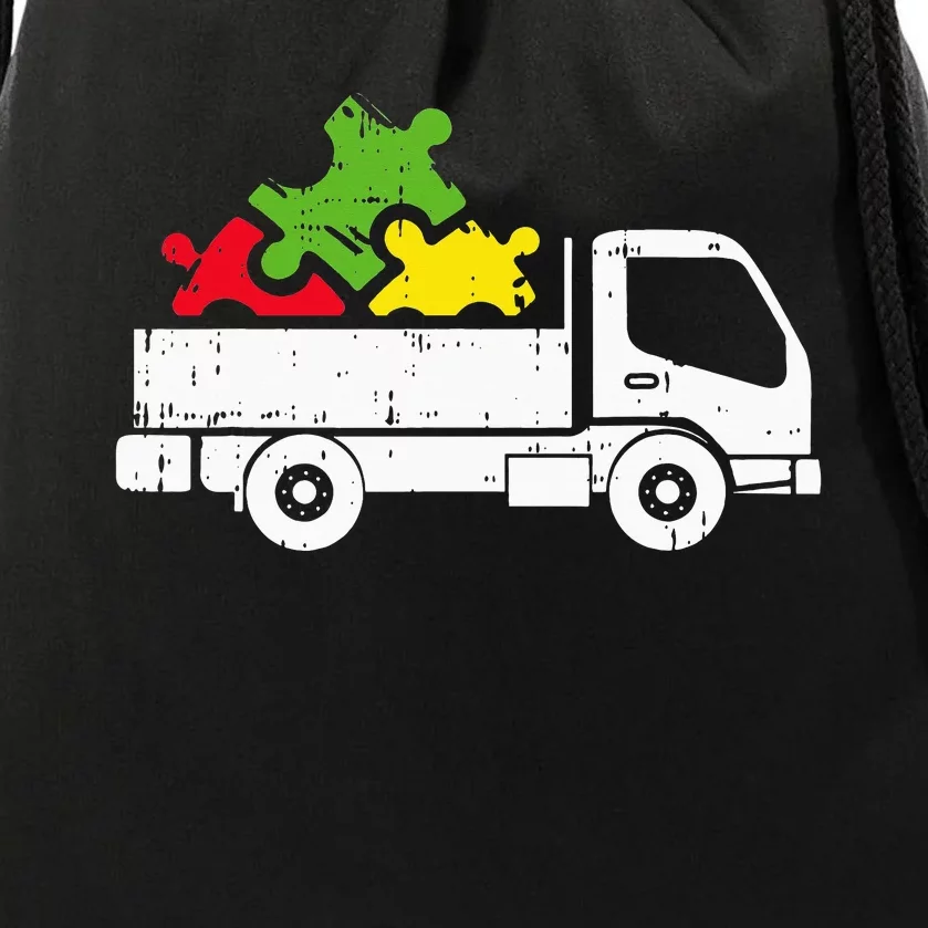 Autism Awareness Puzzle Piece Truck Autistic Drawstring Bag