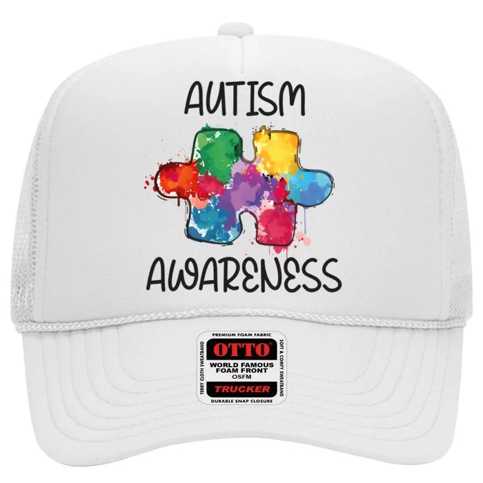 Autism Awareness Puzzle Supporter High Crown Mesh Trucker Hat