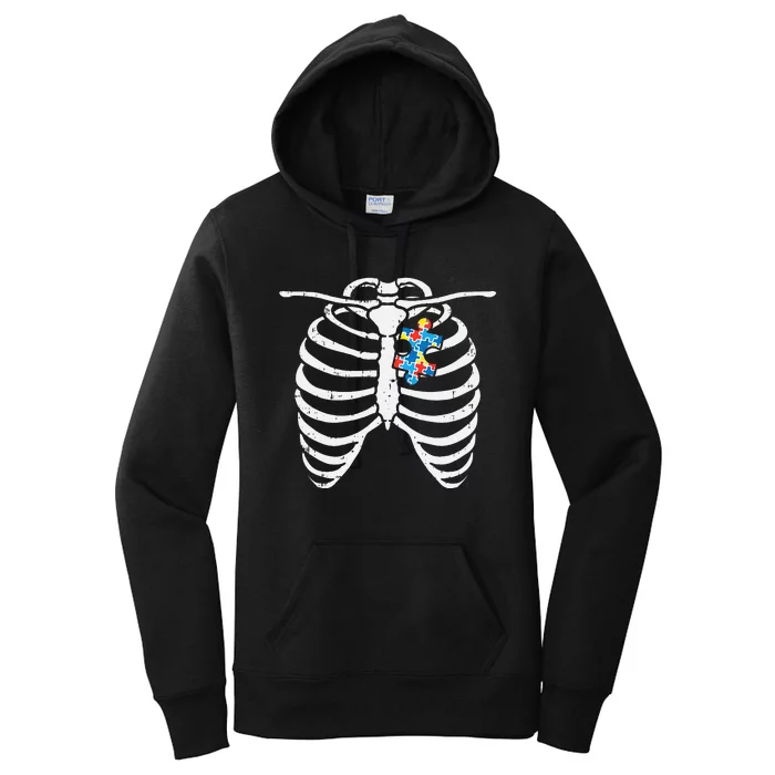 Autism Awareness Puzzle Skeleton Xray Halloween Costume Women's Pullover Hoodie